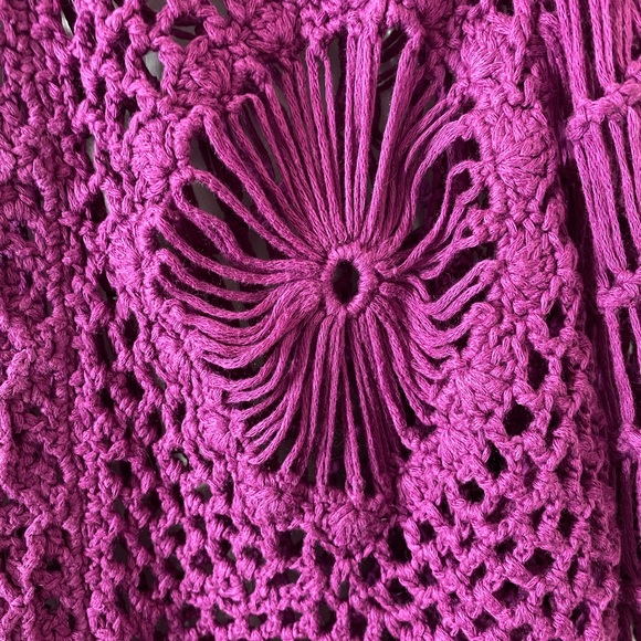 Raspberry Pink Crochet Fringe Jacket 1X - Picture 2 of 7